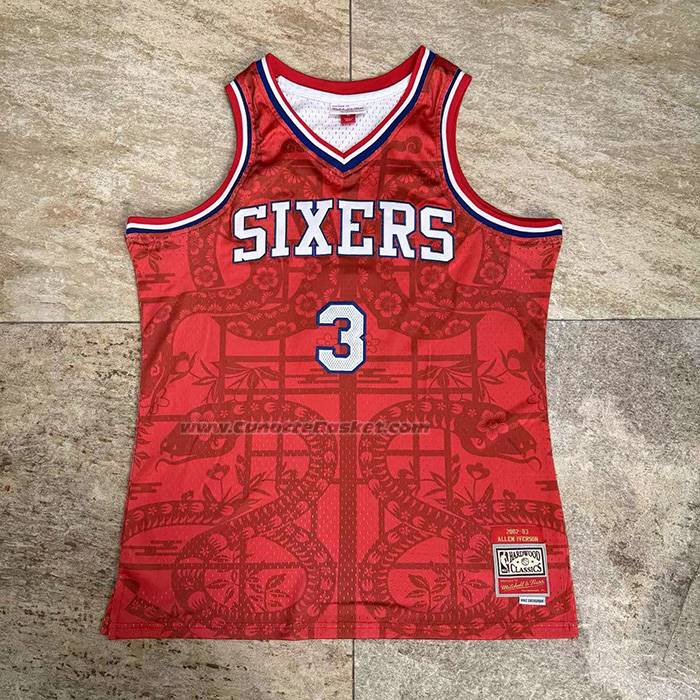 Maglia Philadelphia 76ers Allen Iverson No 3 Mitchell & Ness 2002-03 Rosso